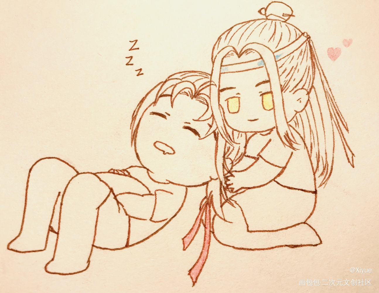 忘羡贴贴_魔道祖师忘羡Q版绘画作品
