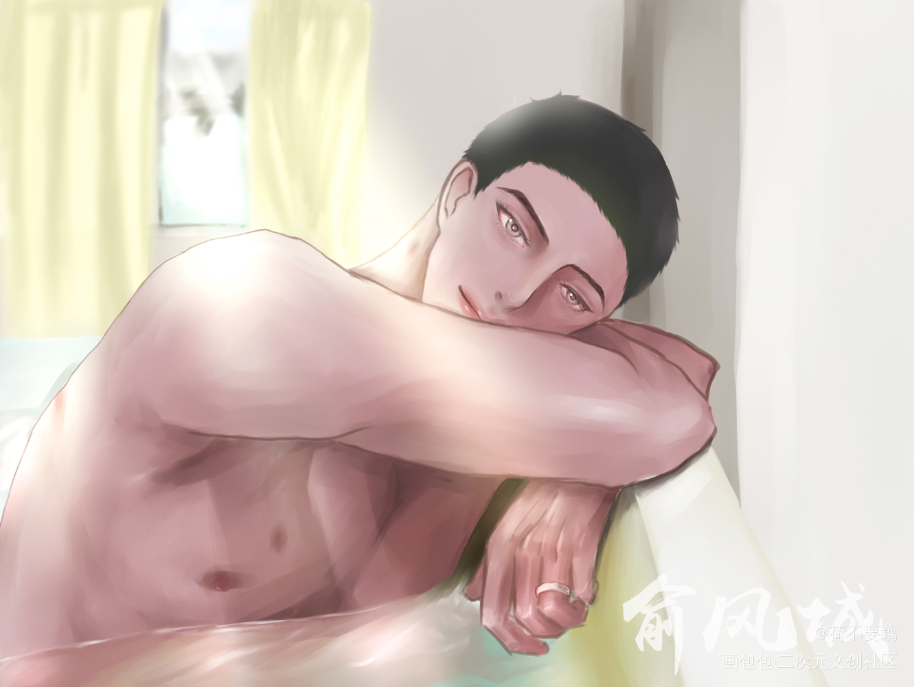 沐浴_小白杨俞风城绘画作品