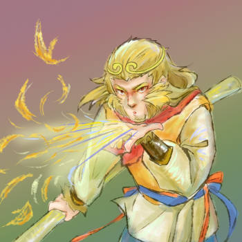 拔一簇毫毛_西游记板绘孙悟空古风平涂张空空tvb西游记绘画作品