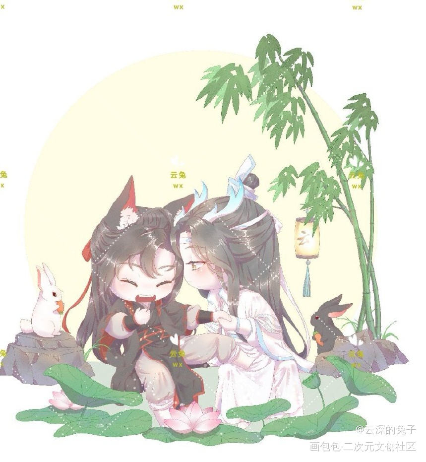 元宵节快乐_魔道祖师忘羡蓝忘机魏无羡古风Q版绘画作品