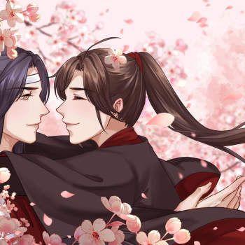 忘羡桃花雨抱抱_魔道祖师忘羡绘画作品