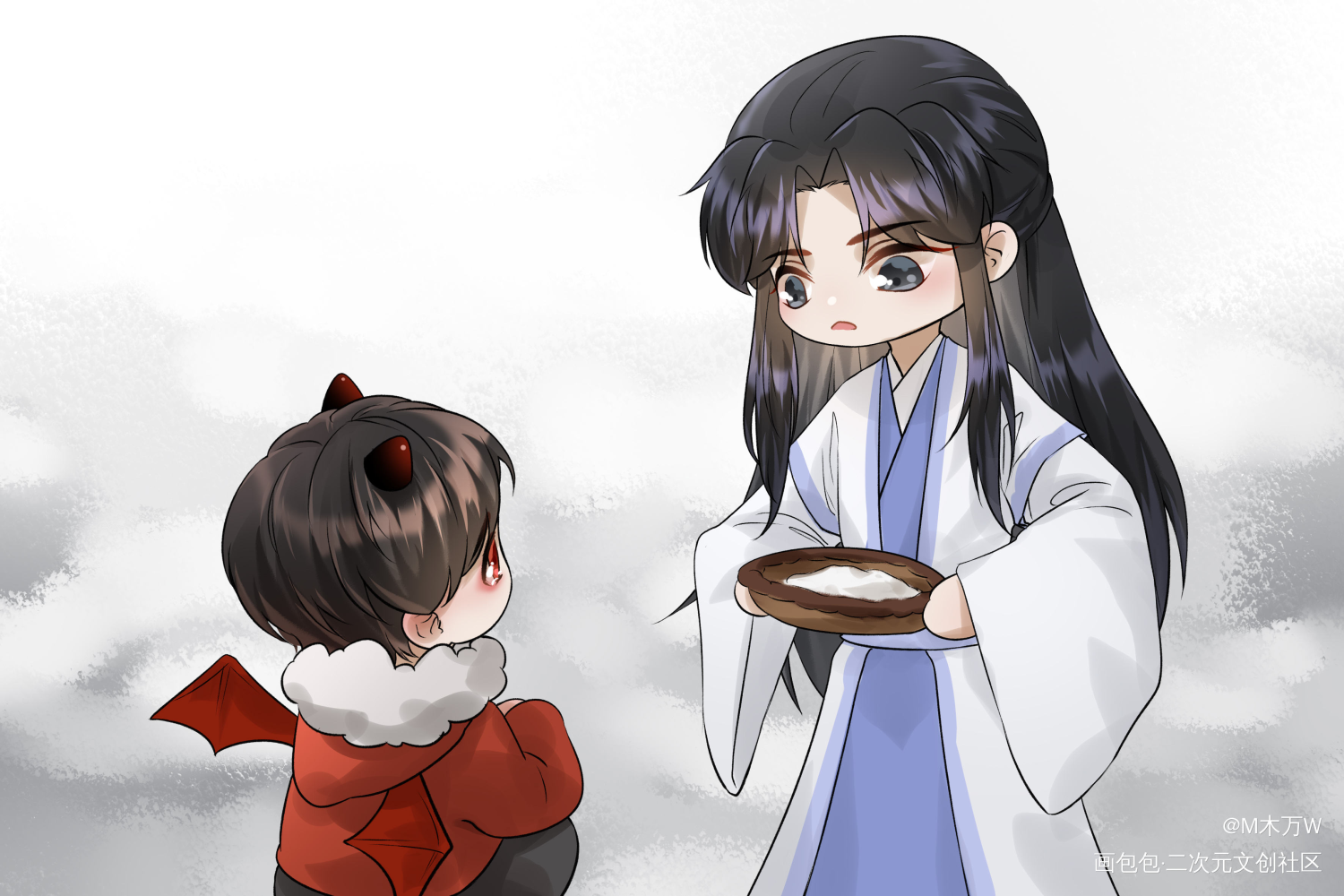 联动_病案本二哈和他的白猫师尊贺予楚晚宁Q版绘画作品