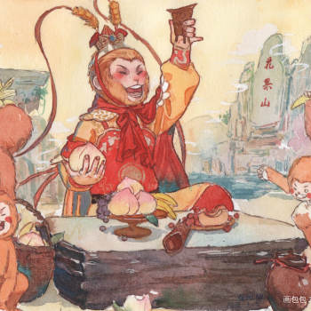小美猴王_西游记孙悟空手绘古风水彩四大名著绘画作品