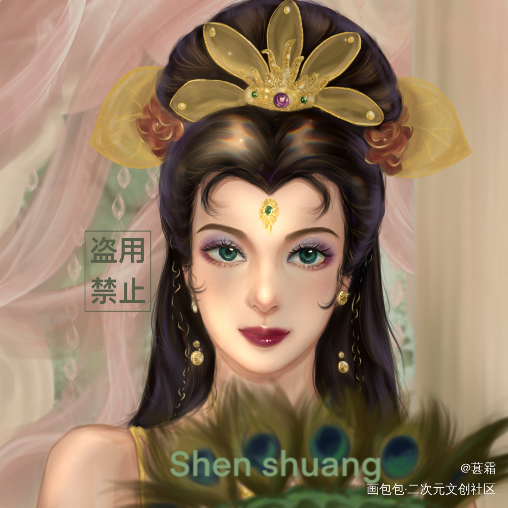 _西游记厚涂平涂孔雀公主绘画作品