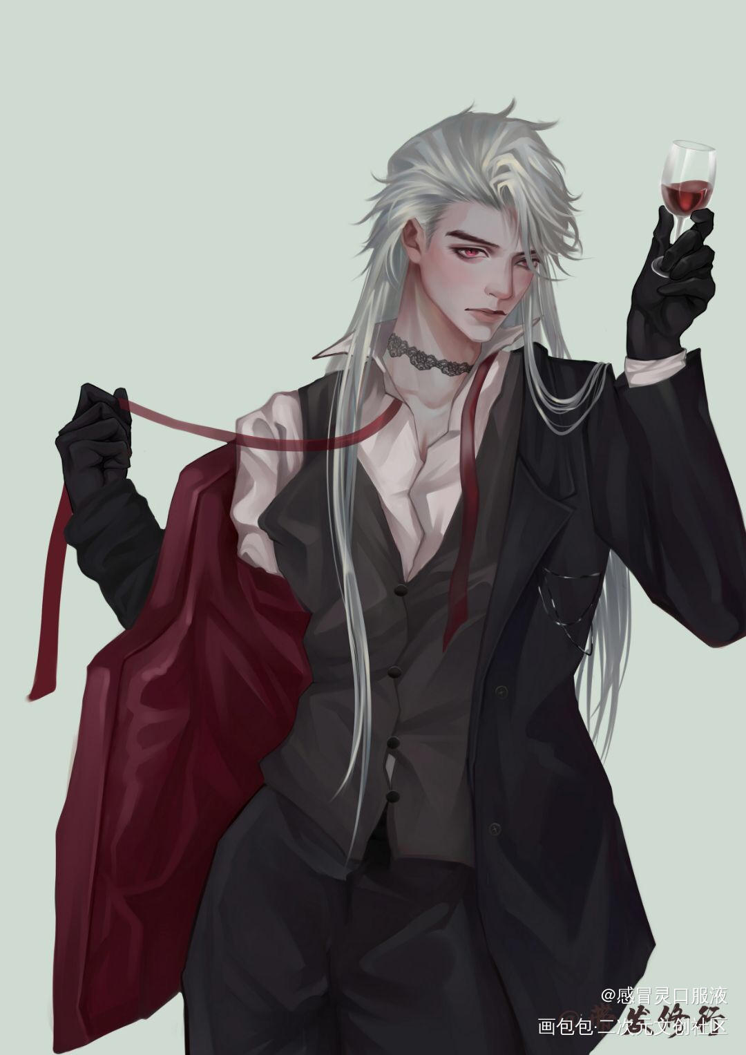 第一次约的长发美男_厚涂绘画作品