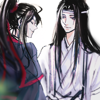 忘羡-蓝忘机生日贺图_墨香铜臭板绘魔道祖师忘羡蓝忘机魏无羡古风绘画