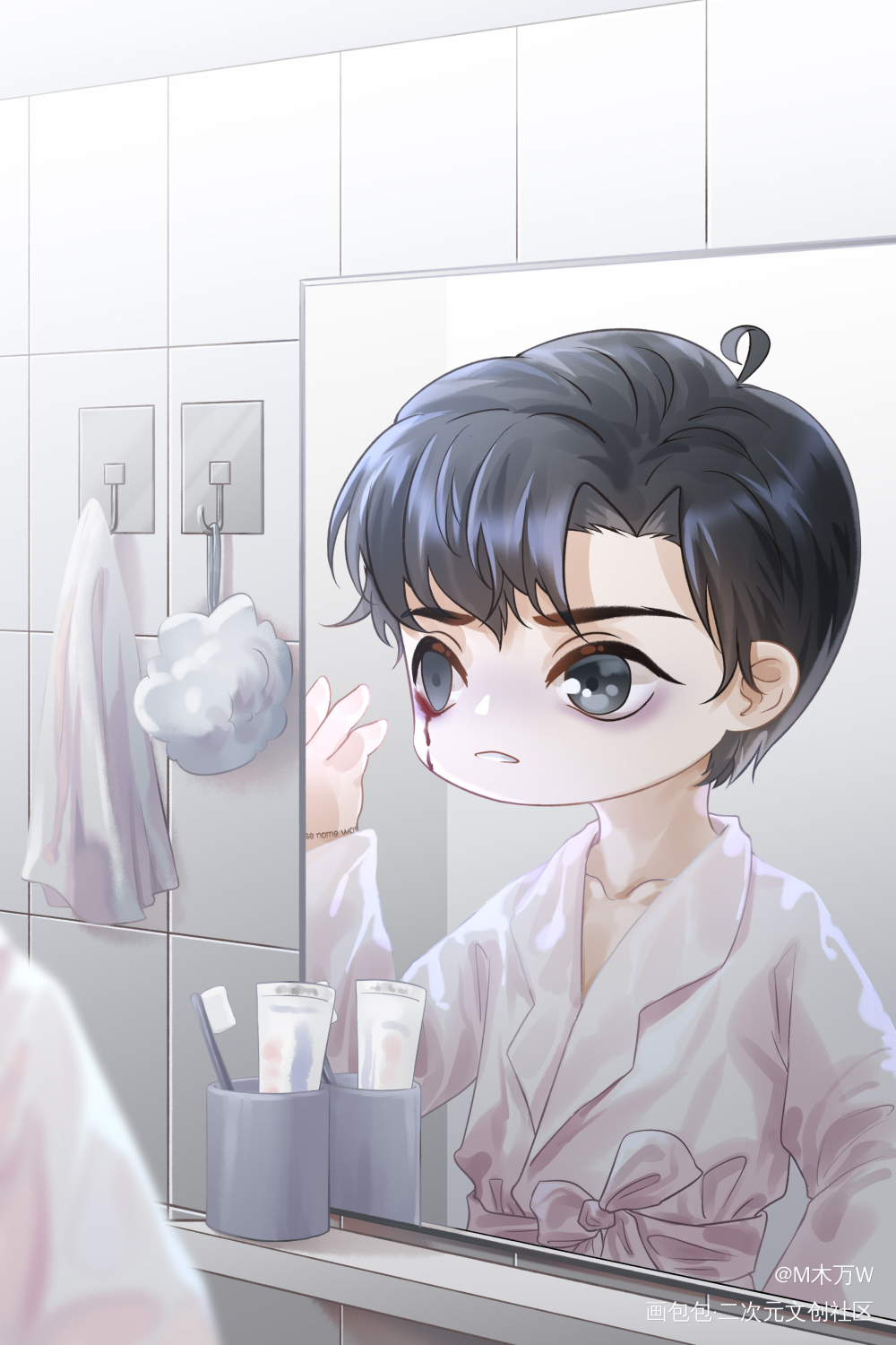 那赤朱的流痕已经凝结。_病案本谢清呈Q版绘画作品