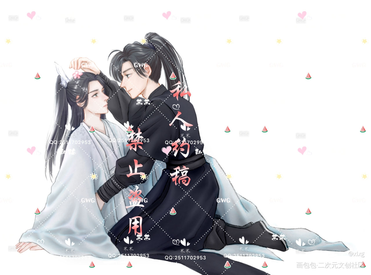 摘花瓣~_二哈和他的白猫师尊燃晚墨燃楚晚宁绘画作品