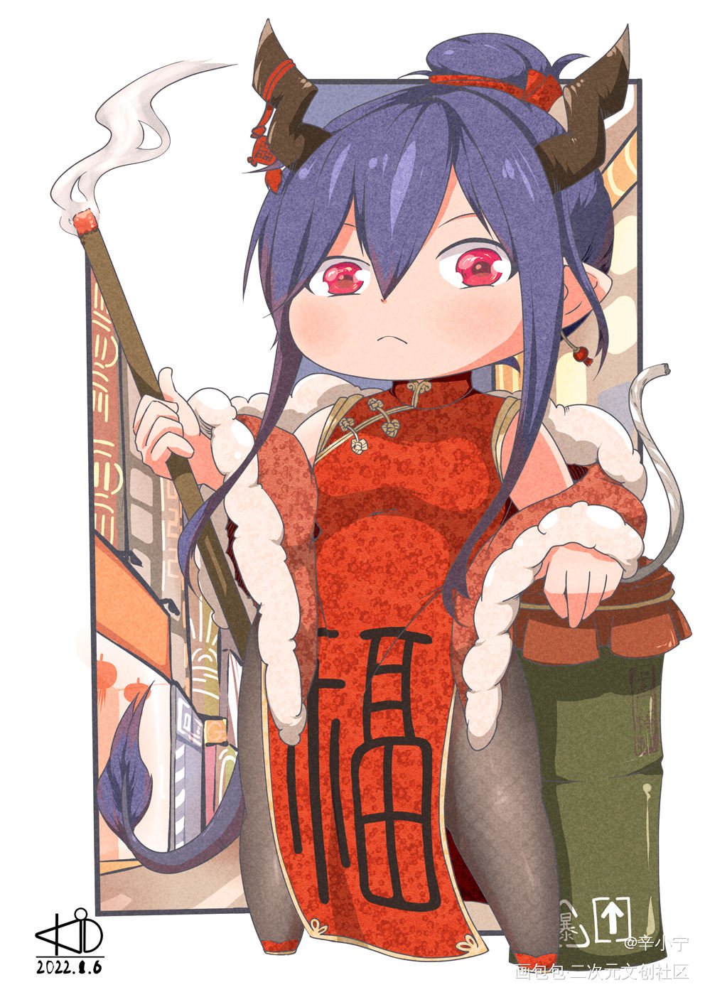 小妖精版——新年陈_明日方舟陈日系绘画作品
