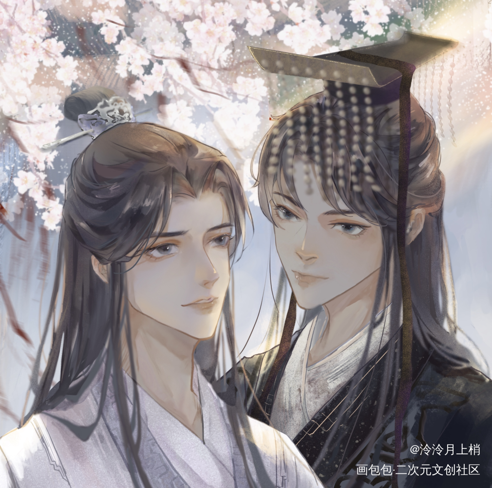 燃晚_二哈和他的白猫师尊燃晚古风平涂绘画作品