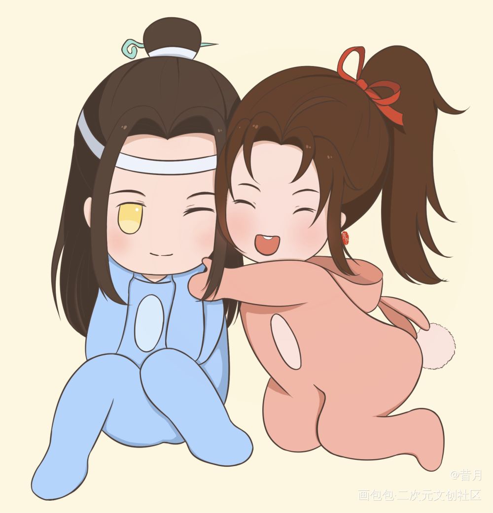 忘羡贴贴～_魔道祖师忘羡Q版绘画作品