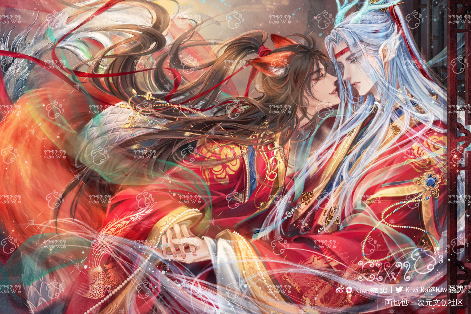 《龙叽狐羡大婚图》_魔道祖师忘羡蓝忘机魏无羡绘画作品