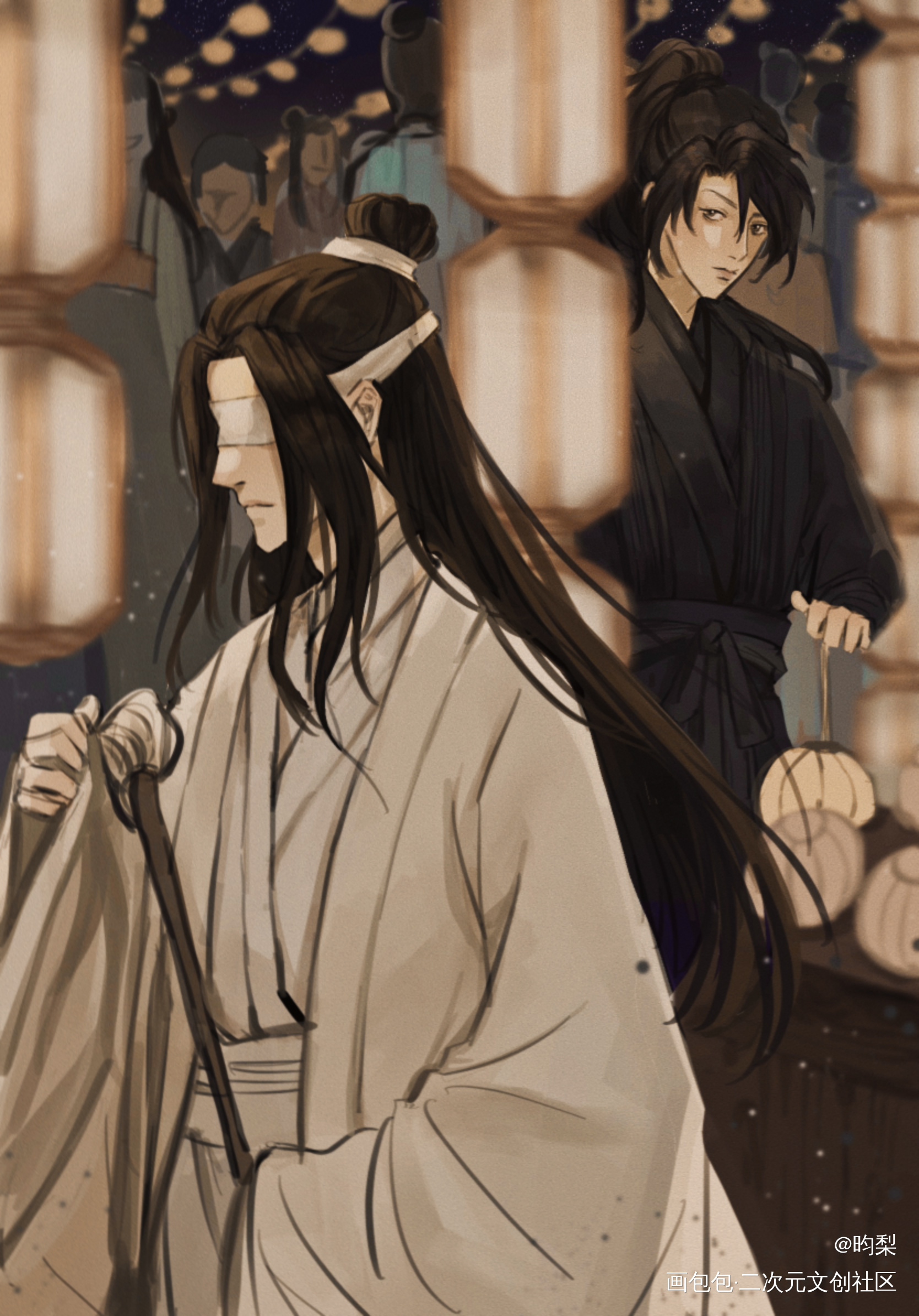 只因为在人群中多看了你一眼～_魔道祖师晓星尘薛洋古风厚涂薛晓绘画作品
