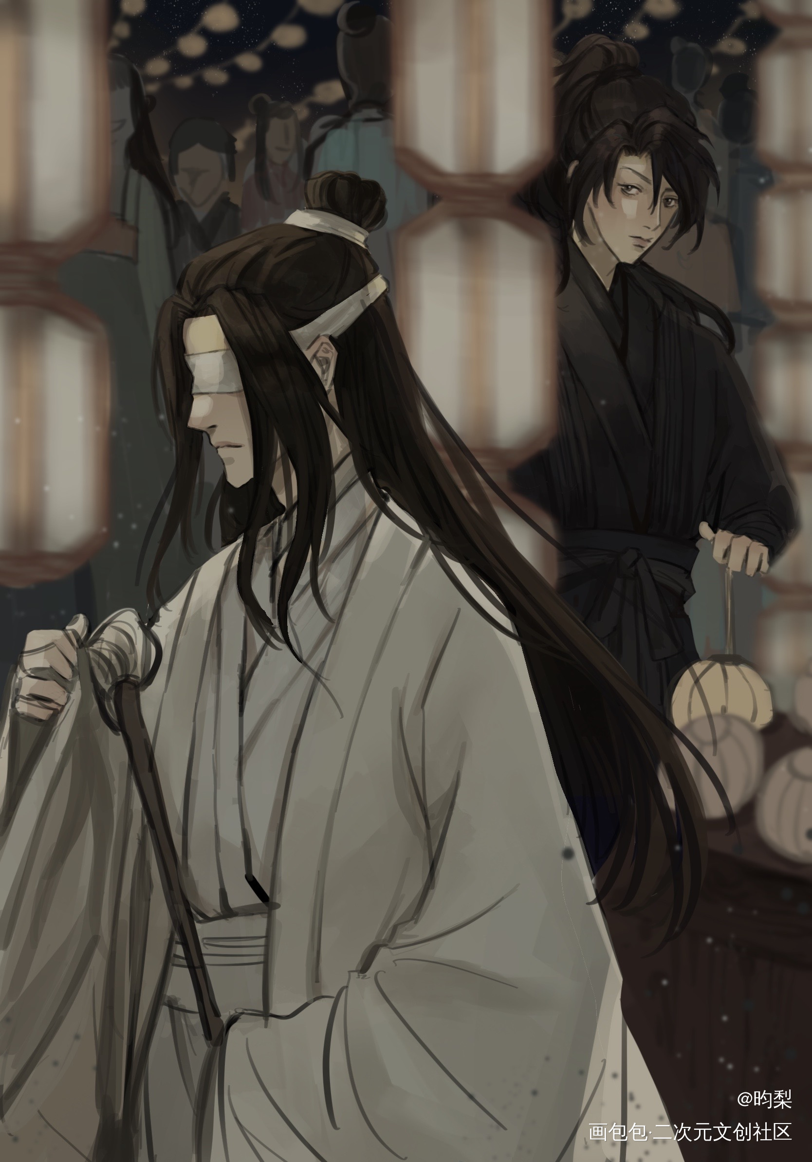 只因为在人群中多看了你一眼～_魔道祖师晓星尘薛洋古风厚涂薛晓绘画作品