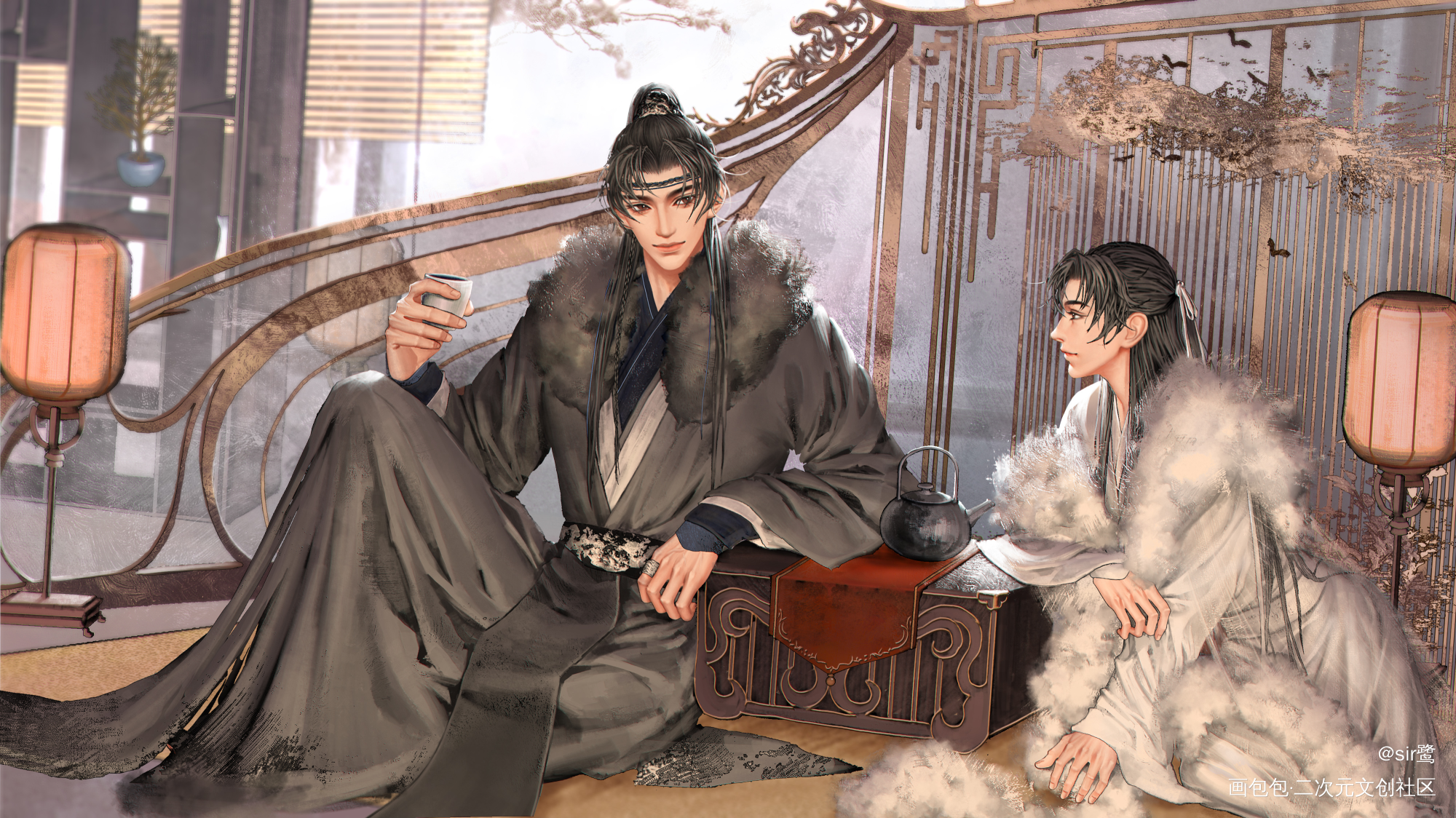 侯爷，吃茶_将进酒萧策安策舟萧驰野沈兰舟绘画作品