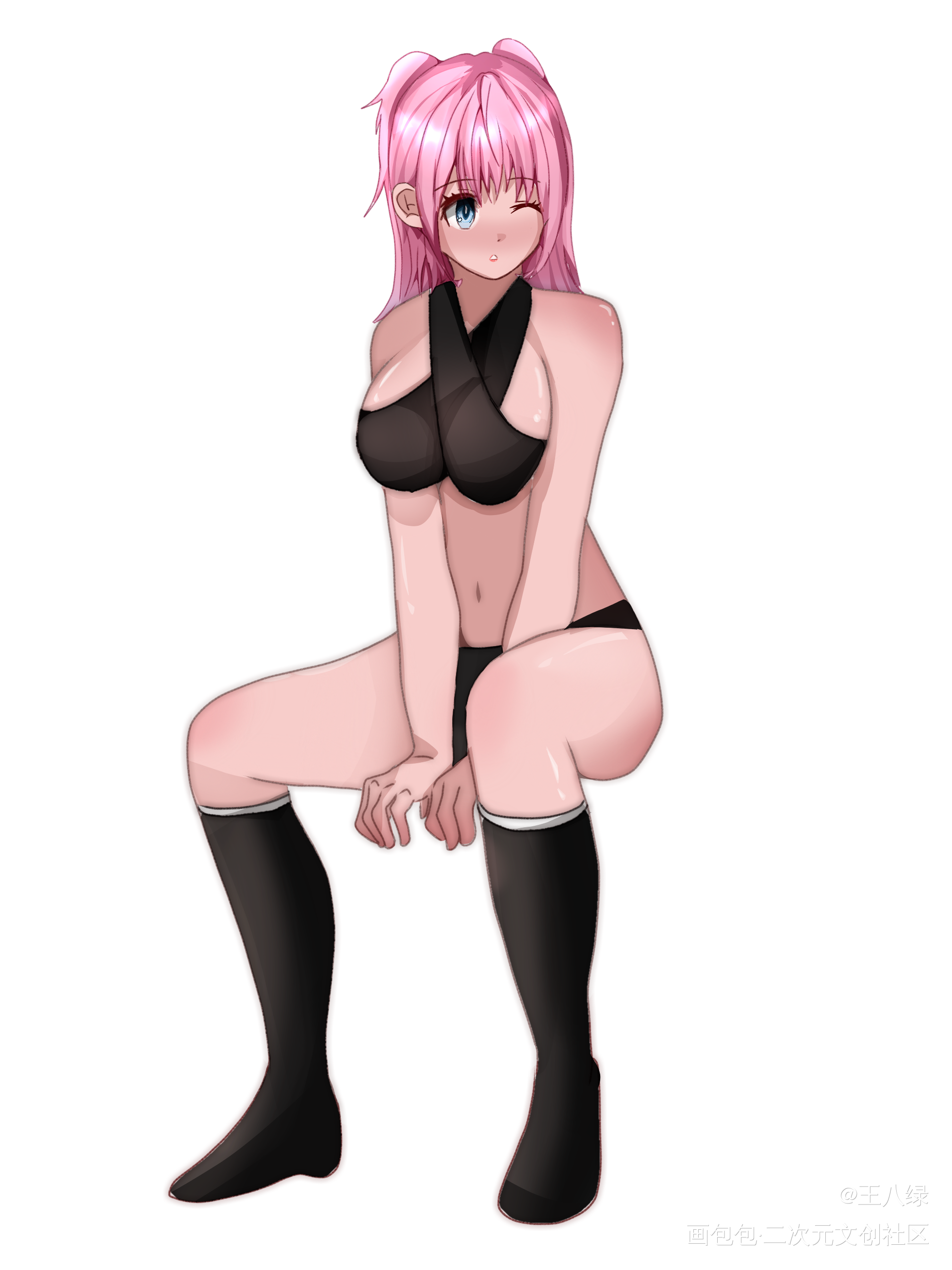 摸鱼～黑皮赛高_平涂日系绘画作品