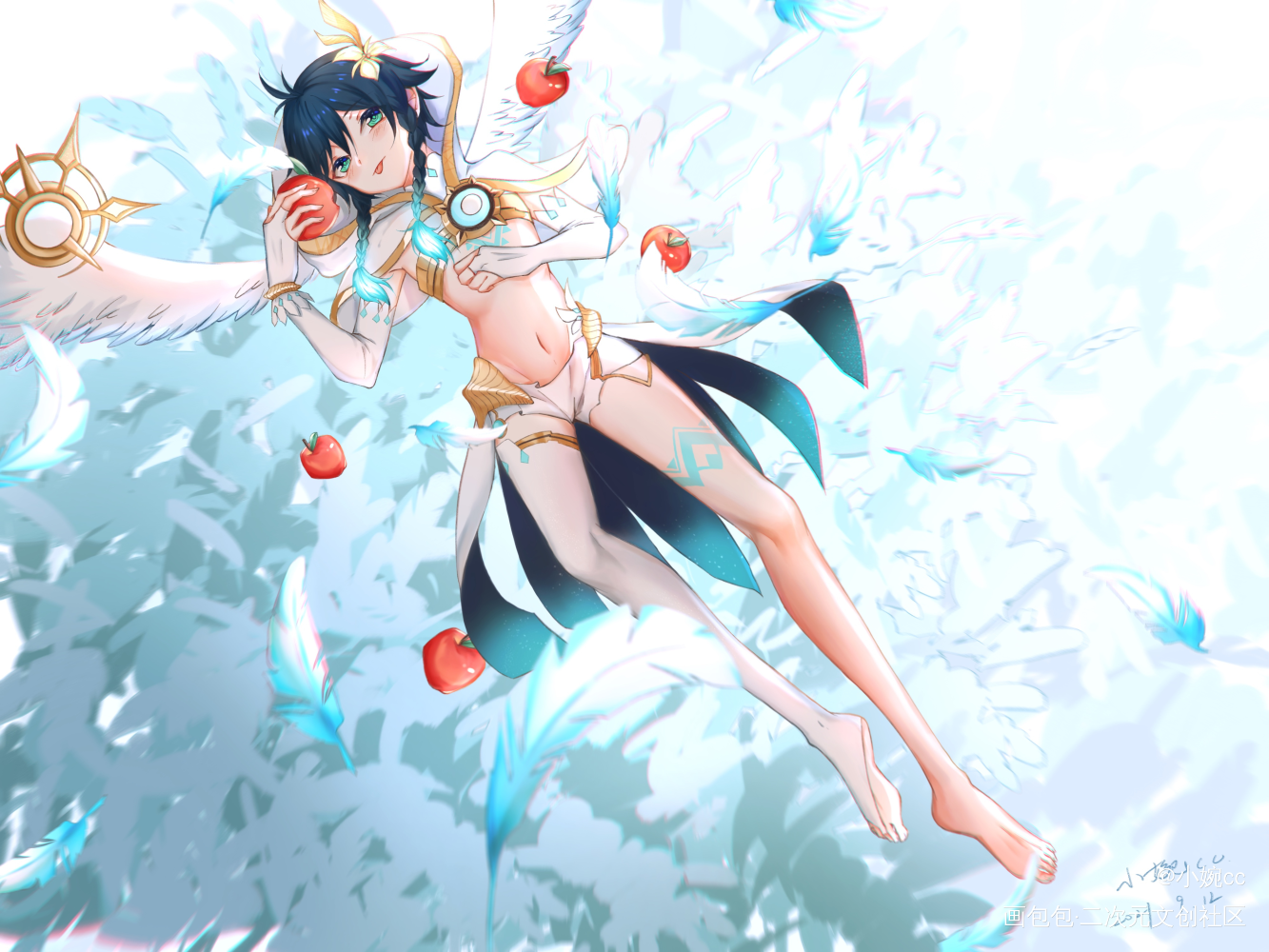 温迪神装yyds_原神平涂绘画作品