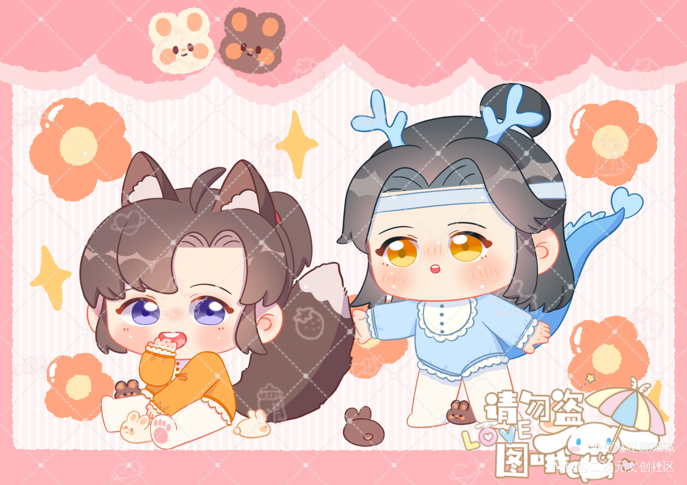 龙叽狐羡小崽崽~_魔道祖师忘羡Q版约稿绘画作品