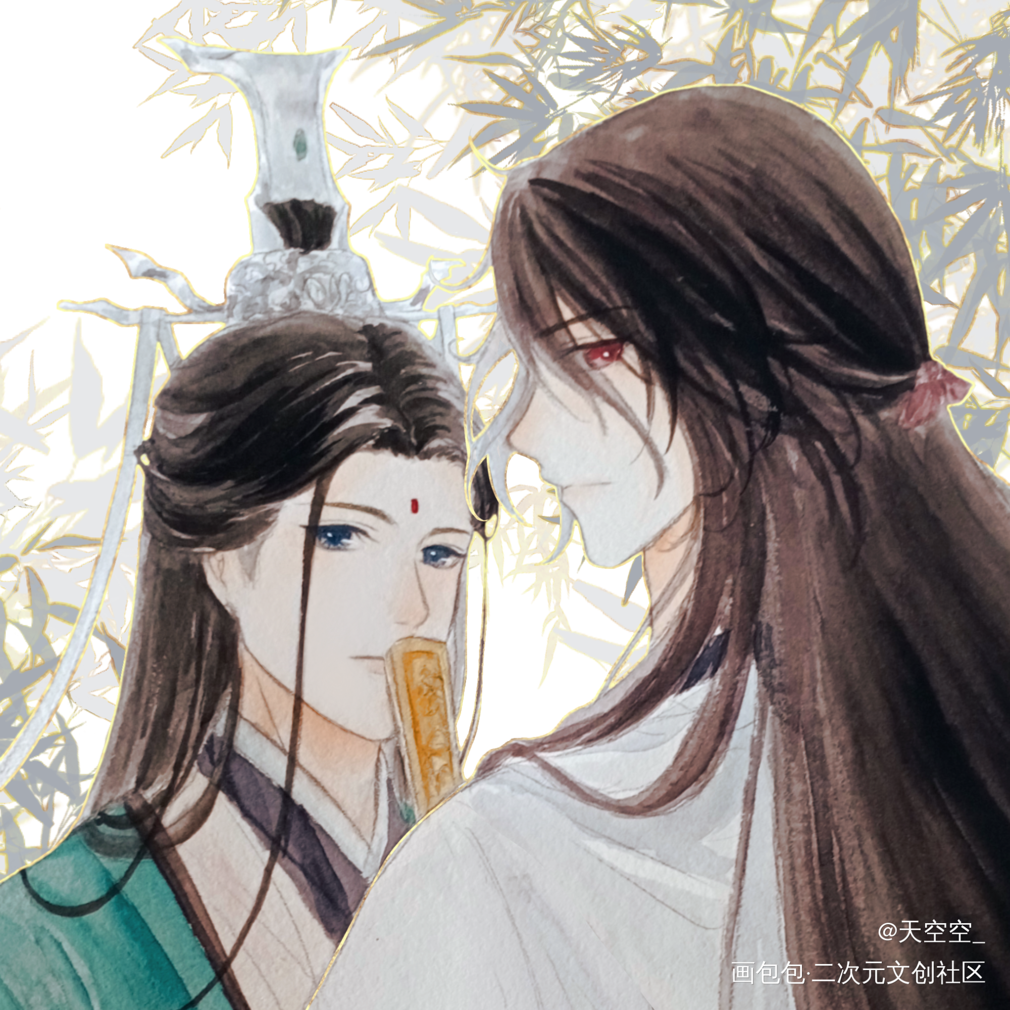 一些墨家的水彩画_人渣反派自救系统天官赐福魔道祖师手绘古风水彩墨香铜臭绘画作品