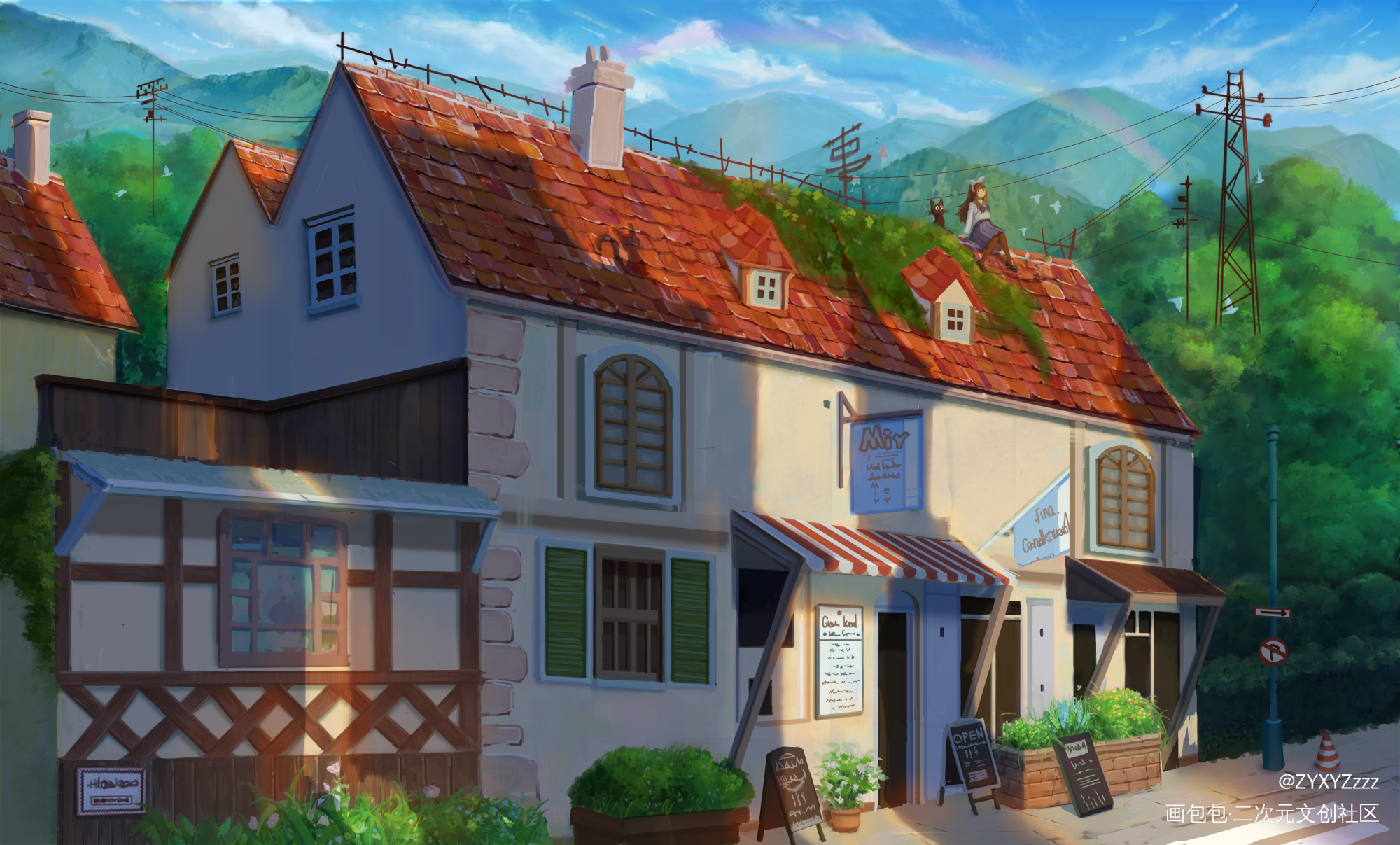本来想在屋顶画个龙猫的_日系原创绘画作品