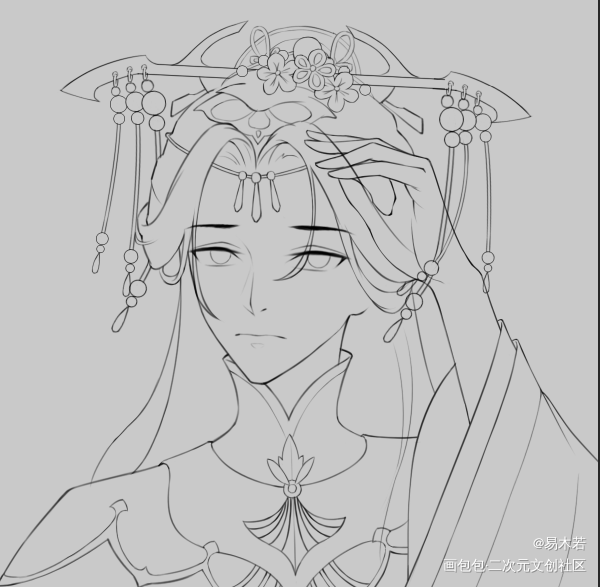 约的晚宁婚服稿～_二哈和他的白猫师尊燃晚古风绘画作品