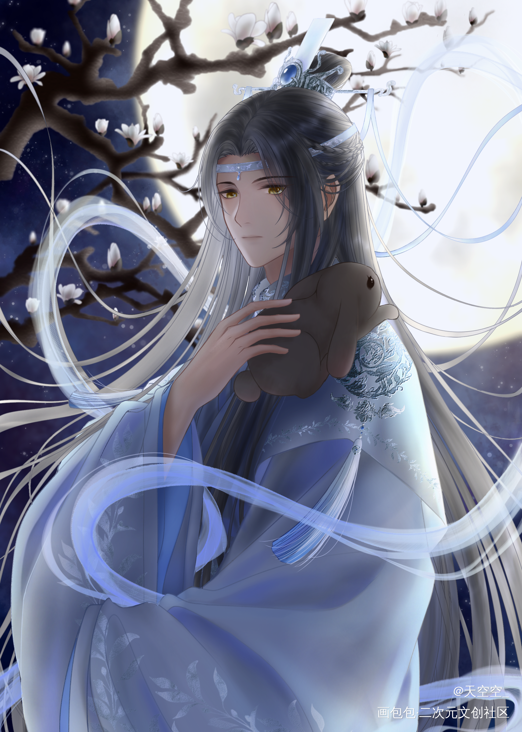 仙叽和兔羡_魔道祖师忘羡古风平涂指绘墨香铜臭绘画作品