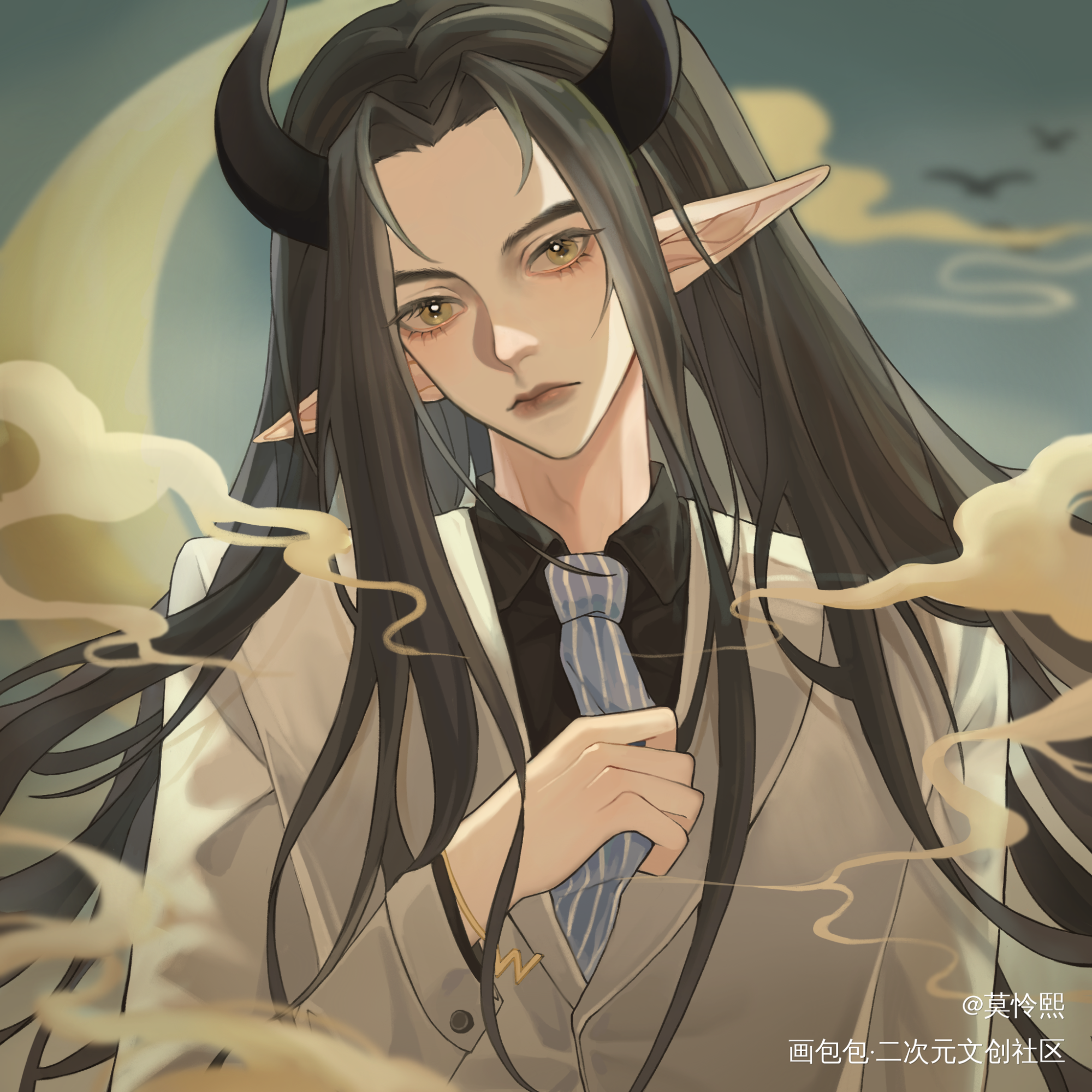 大恶魔叽x小恶魔羡_魔道祖师忘羡墨香铜臭约稿绘画作品