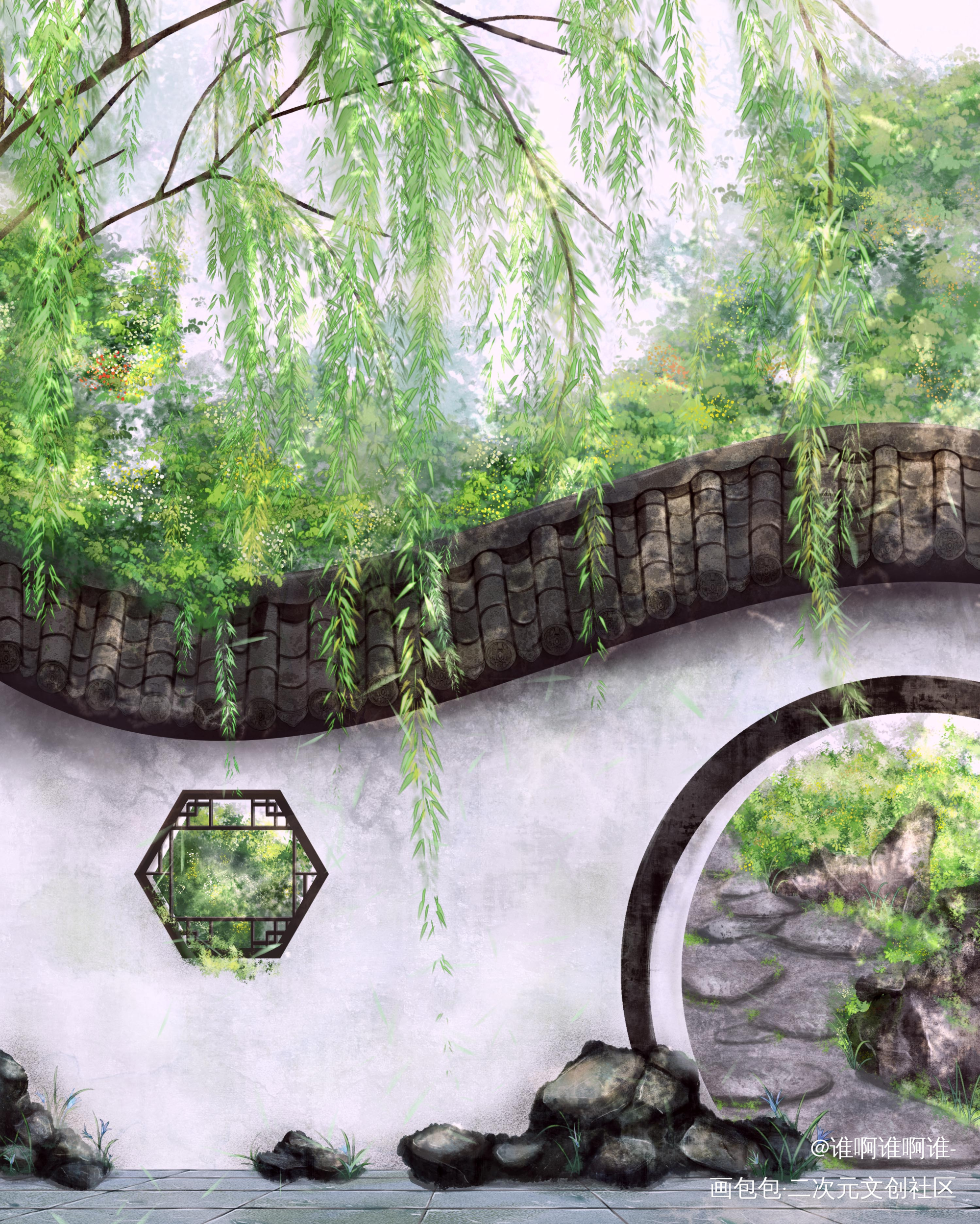 三月啦！夏天还会远吗！_古风插画风景板绘绘画作品