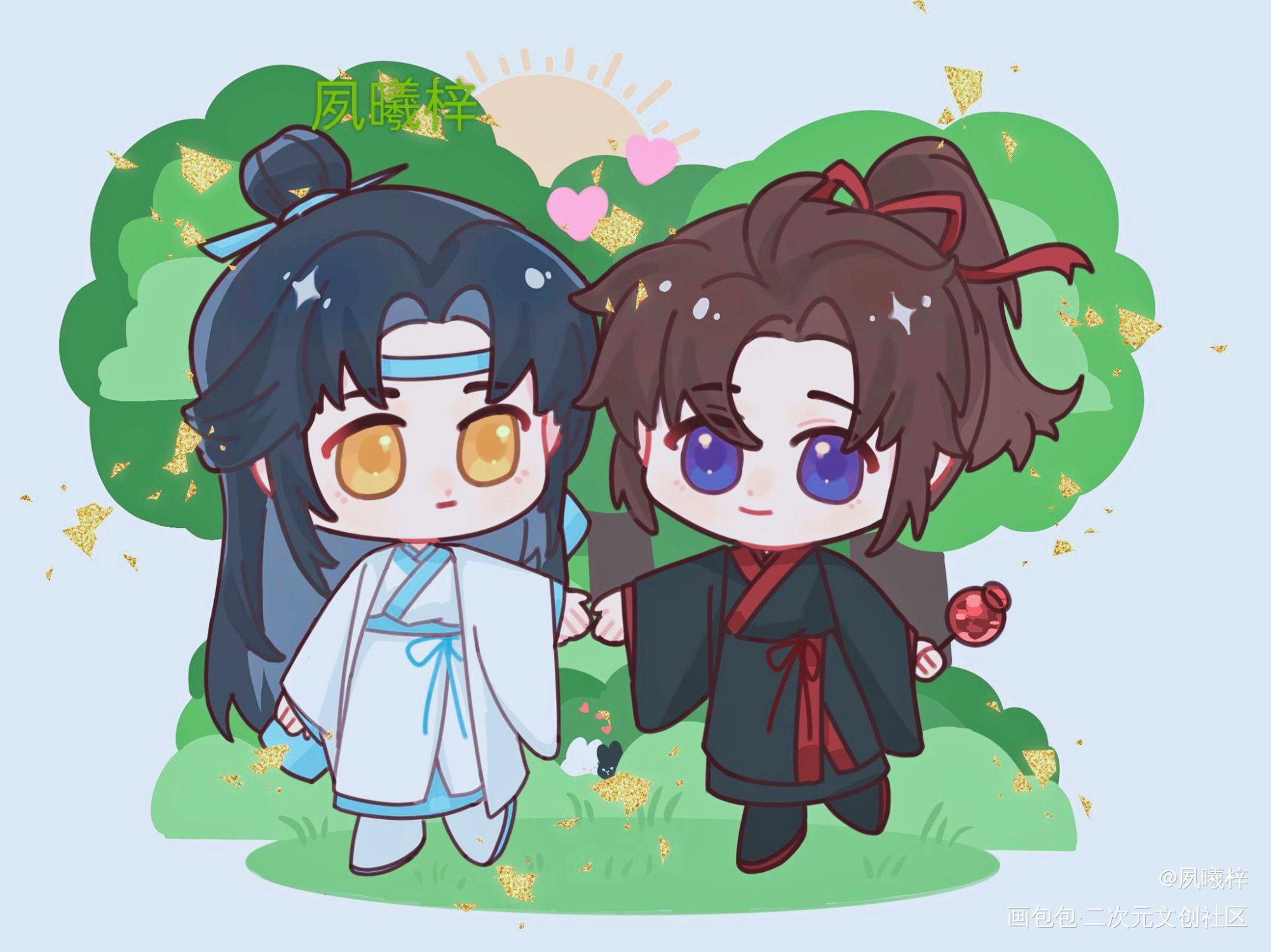 忘羡 QQ人_魔道祖师忘羡蓝忘机魏无羡Q版绘画作品
