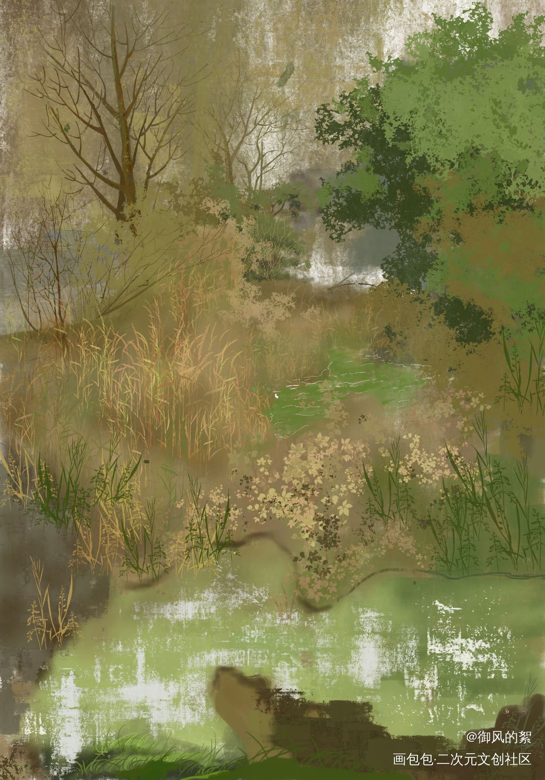 _水彩平涂风景绘画作品