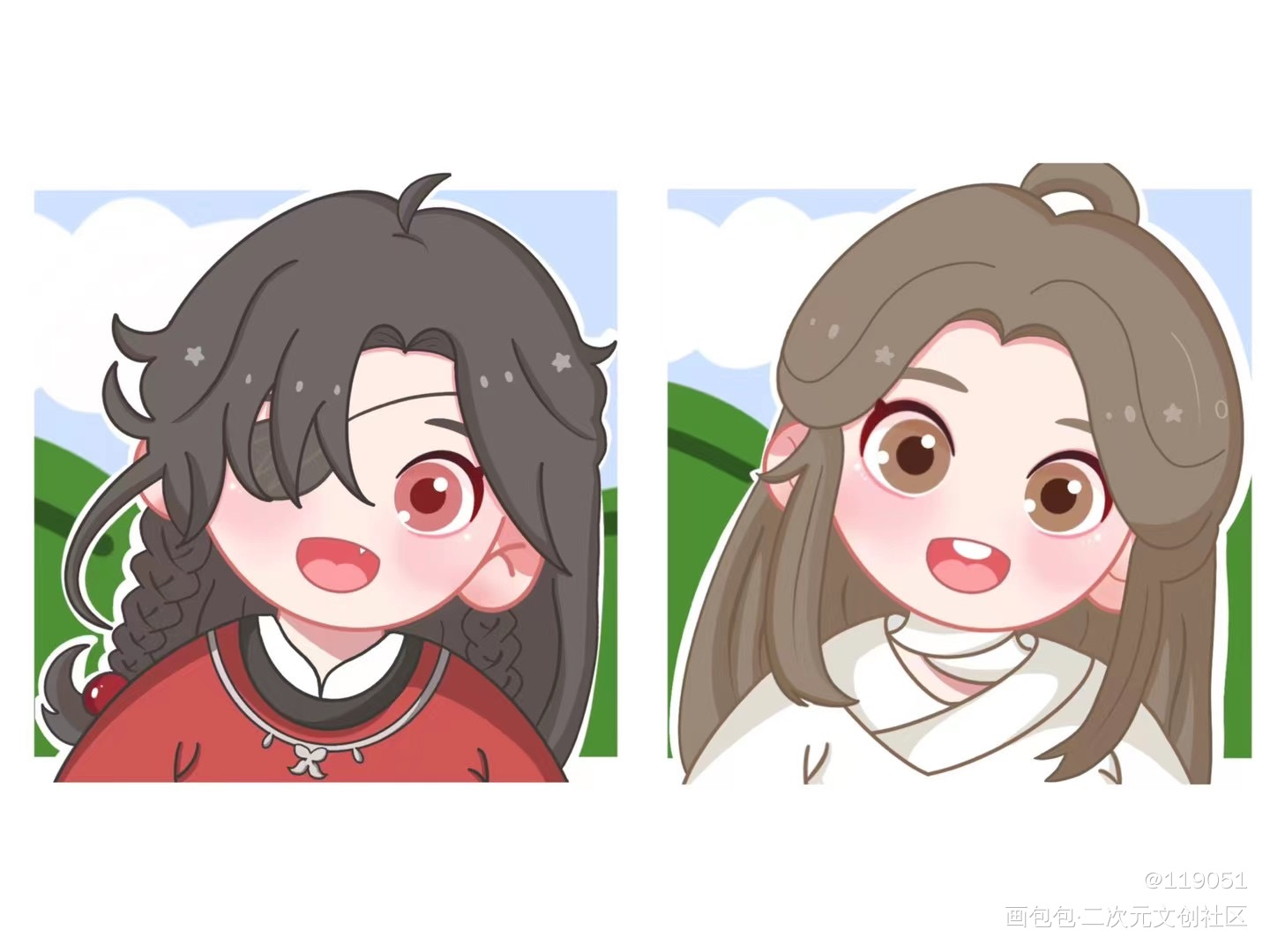 天官赐福 花城谢怜q版头像_天官赐福花怜Q版绘画作品
