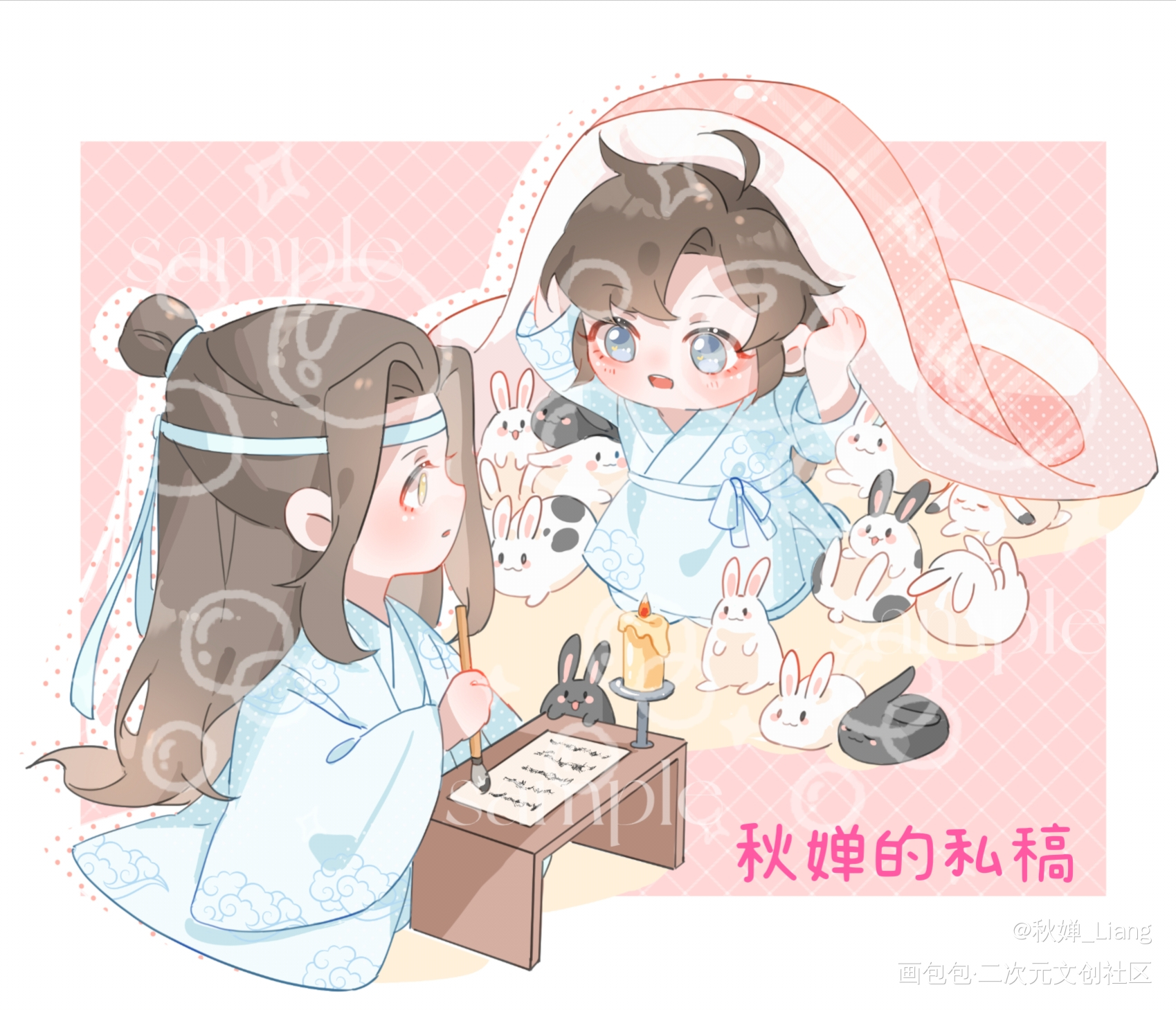一被窝的兔兔_魔道祖师忘羡蓝忘机魏无羡Q版绘画作品