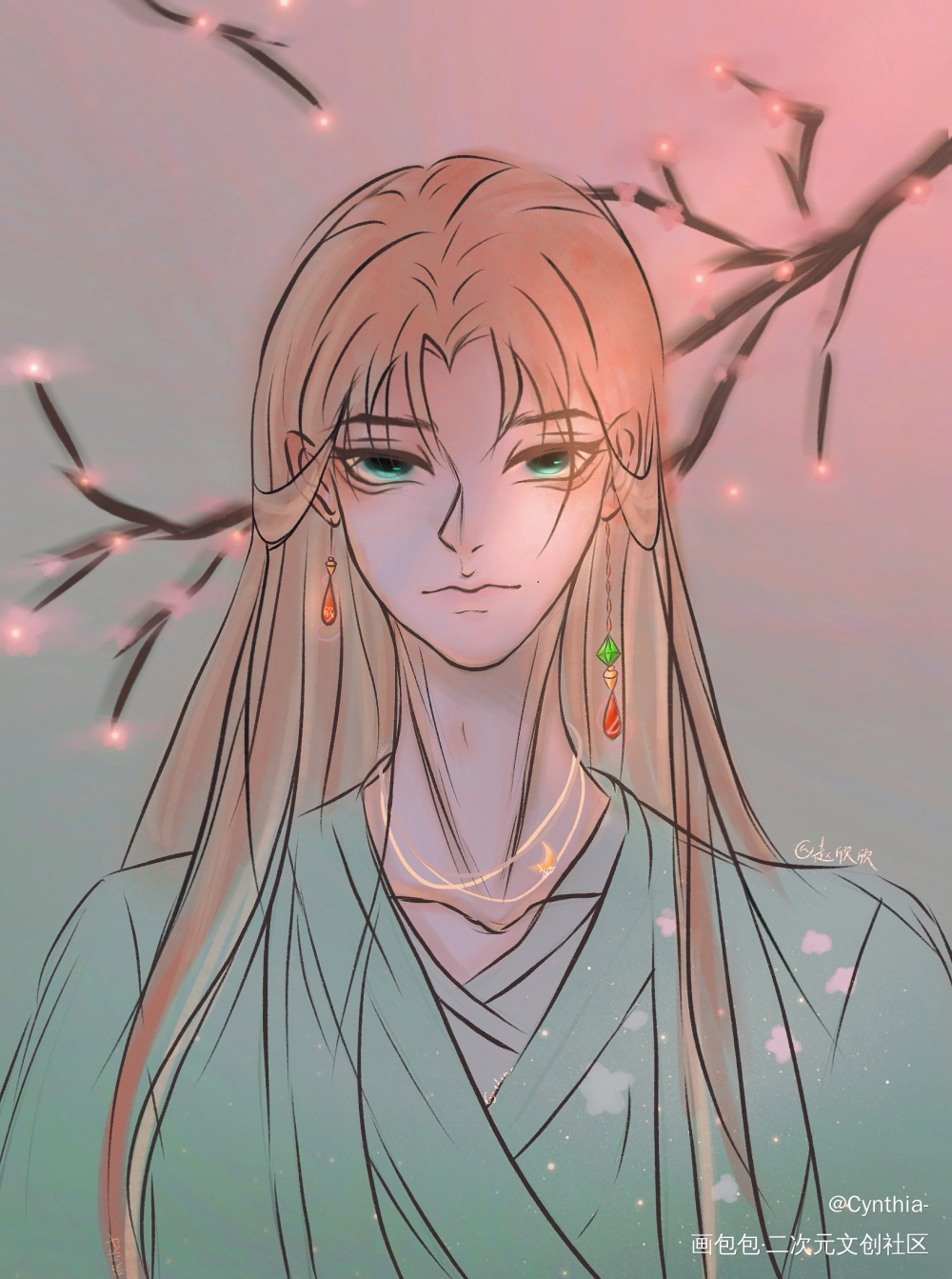 摸鱼古风美男～_古风摸鱼板绘绘画作品