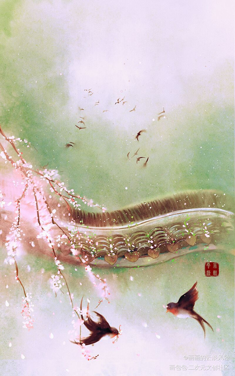 惊蛰_古风场景古风插画古风插画板绘绘画作品