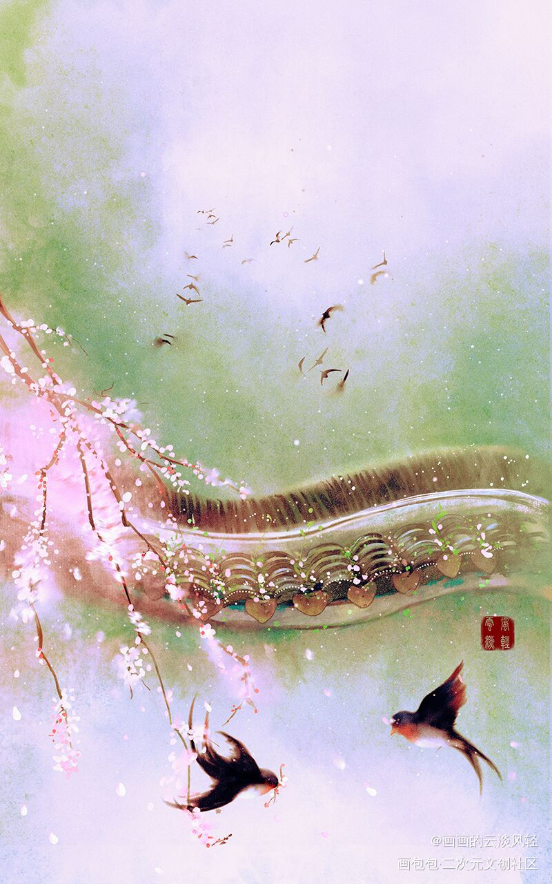 惊蛰_古风场景古风插画古风插画板绘绘画作品