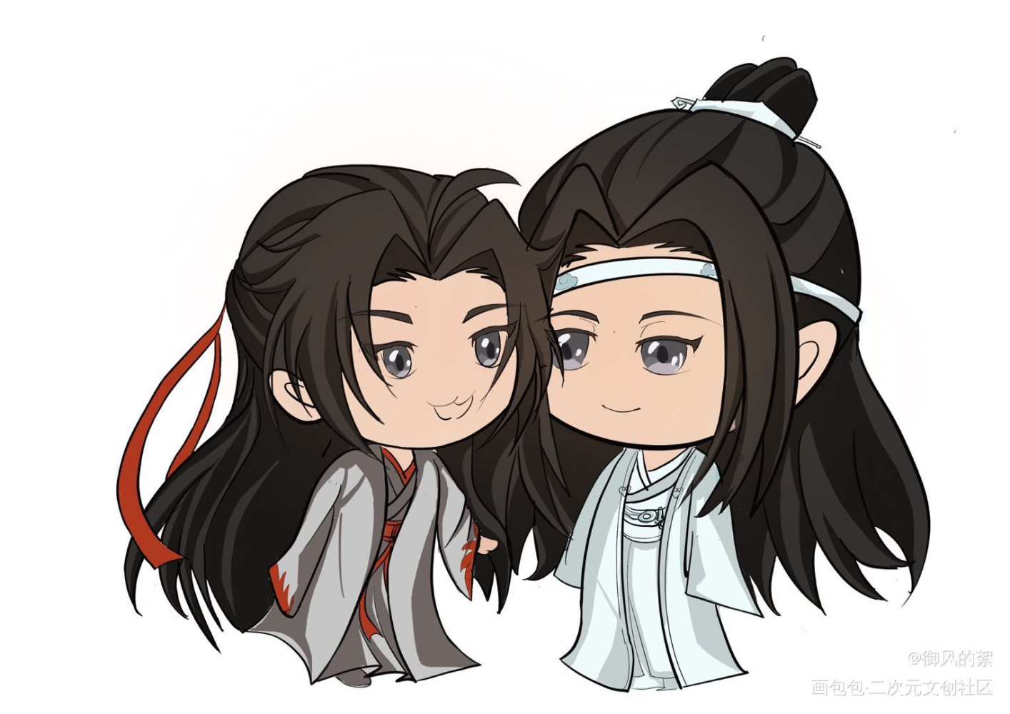 忘羡贴贴_魔道祖师忘羡蓝忘机魏无羡Q版绘画作品