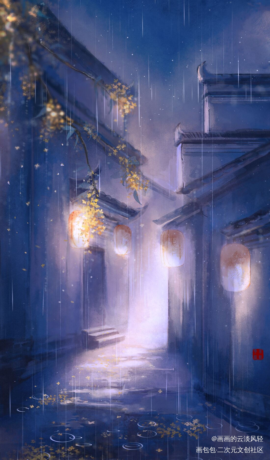 白露_古风场景古风插画古风插画板绘绘画作品