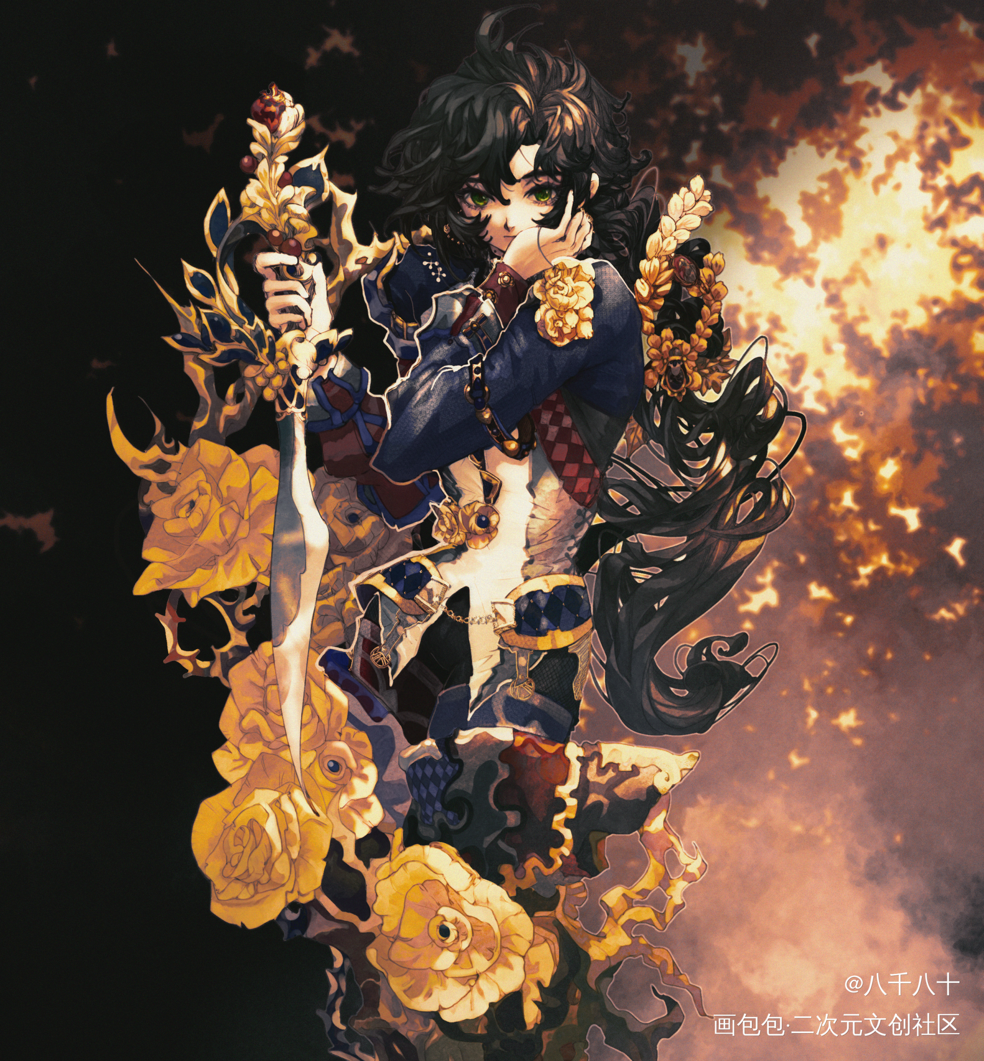与光华的对视_插画oc绘画作品