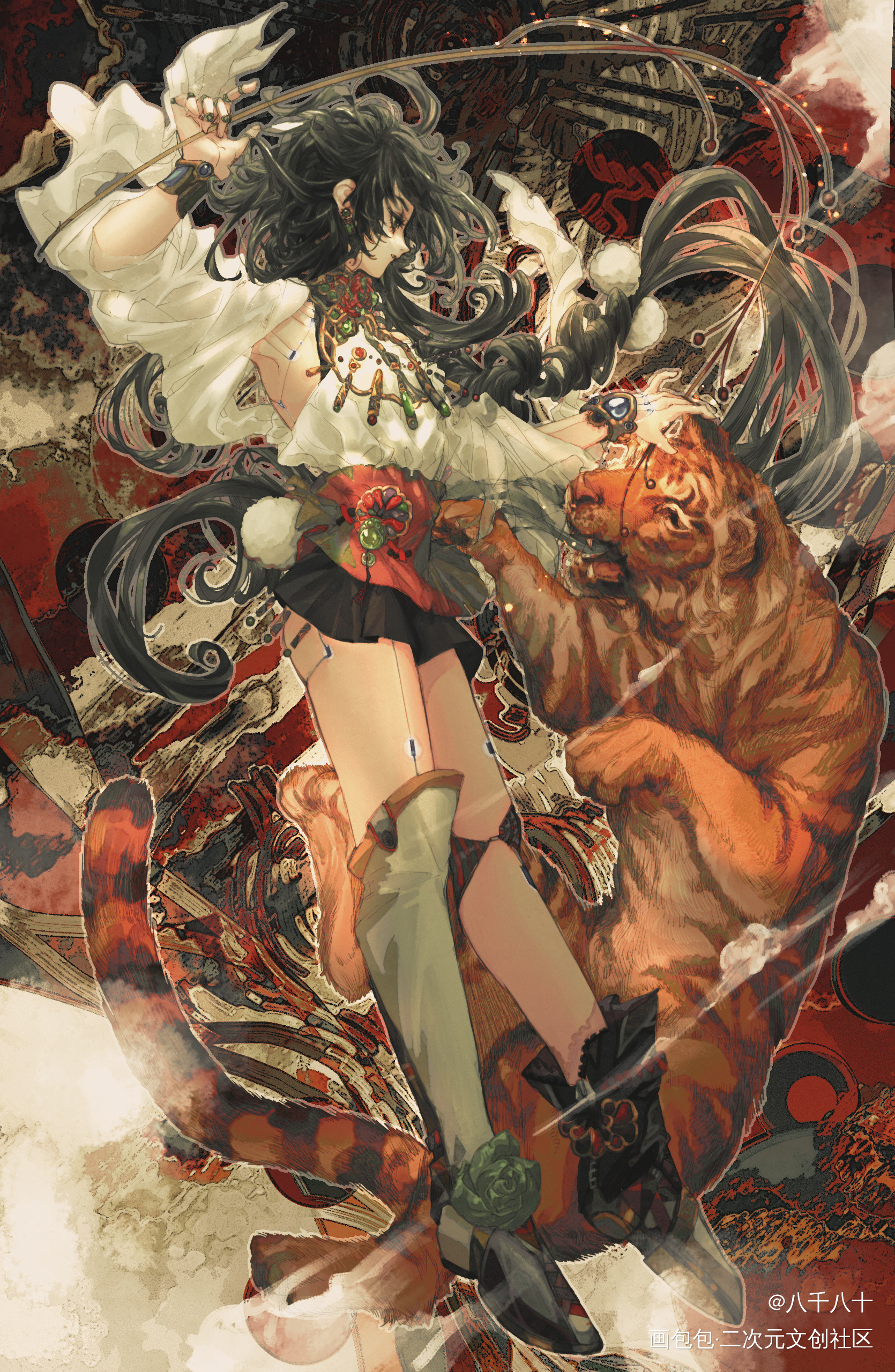 照猫逗虎_插画oc绘画作品