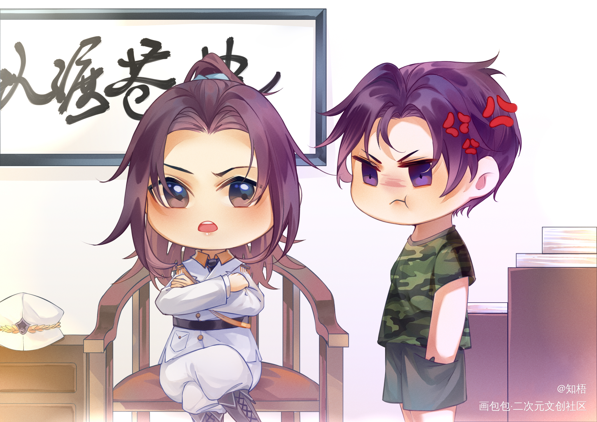 军装燃晚_二哈和他的白猫师尊燃晚墨燃楚晚宁Q版同人绘画作品