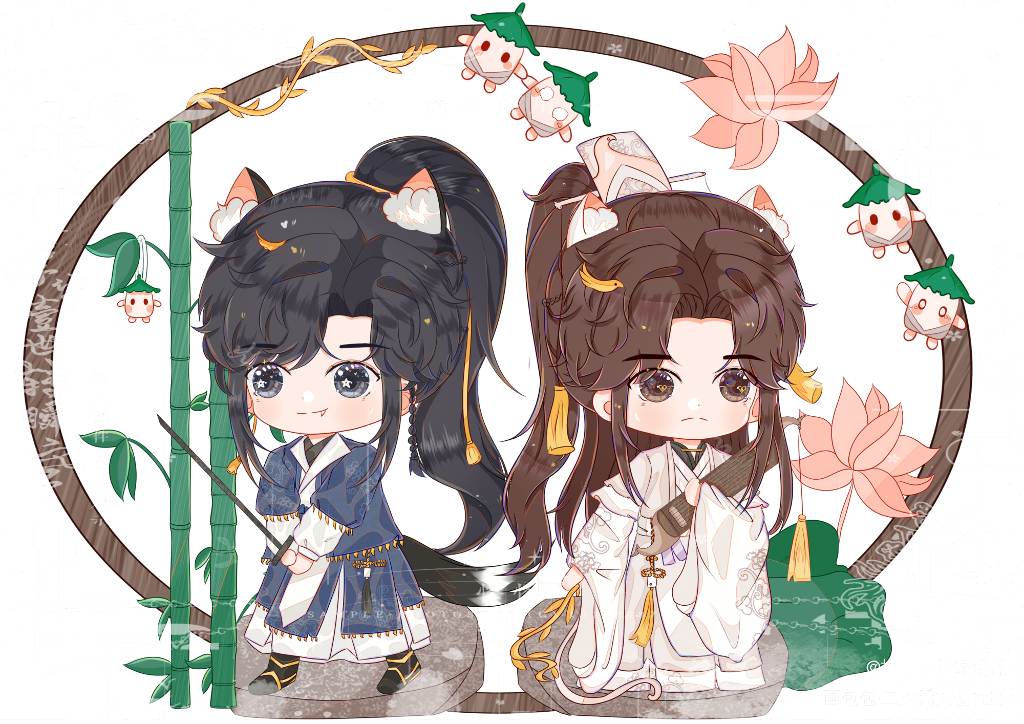 除恶扬善二人组来报道啦_二哈和他的白猫师尊燃晚Q版绘画作品