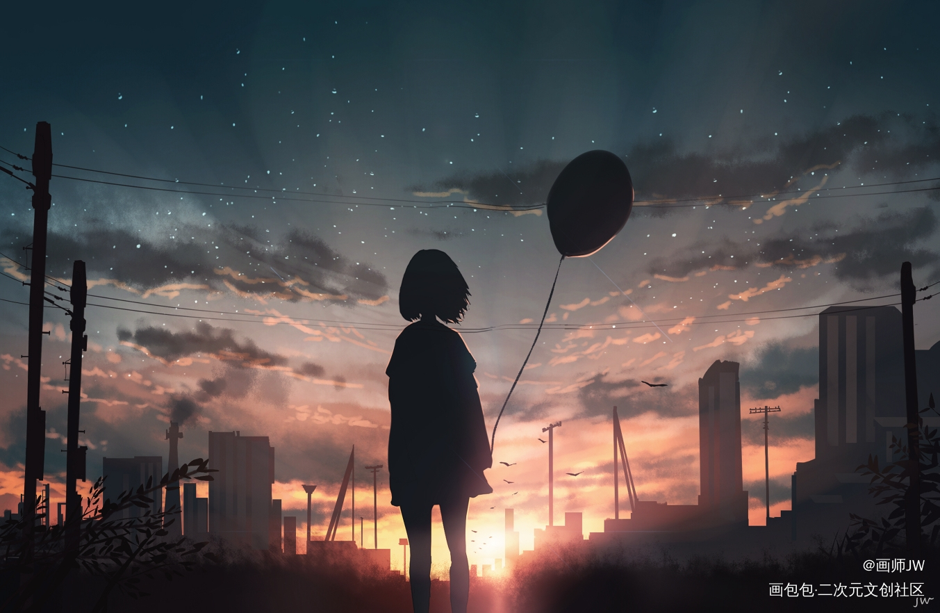 关于她_手绘厚涂日系插画孤寂少女风景板绘插画绘画原创oc绘画作品