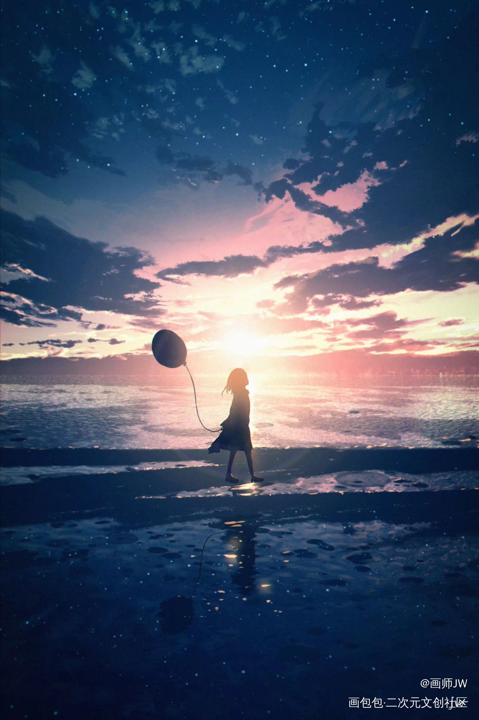 关于她_手绘厚涂日系插画孤寂少女风景板绘插画绘画原创oc绘画作品