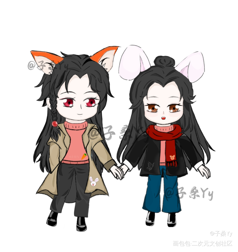 花怜牵手手_天官赐福花怜Q版绘画作品
