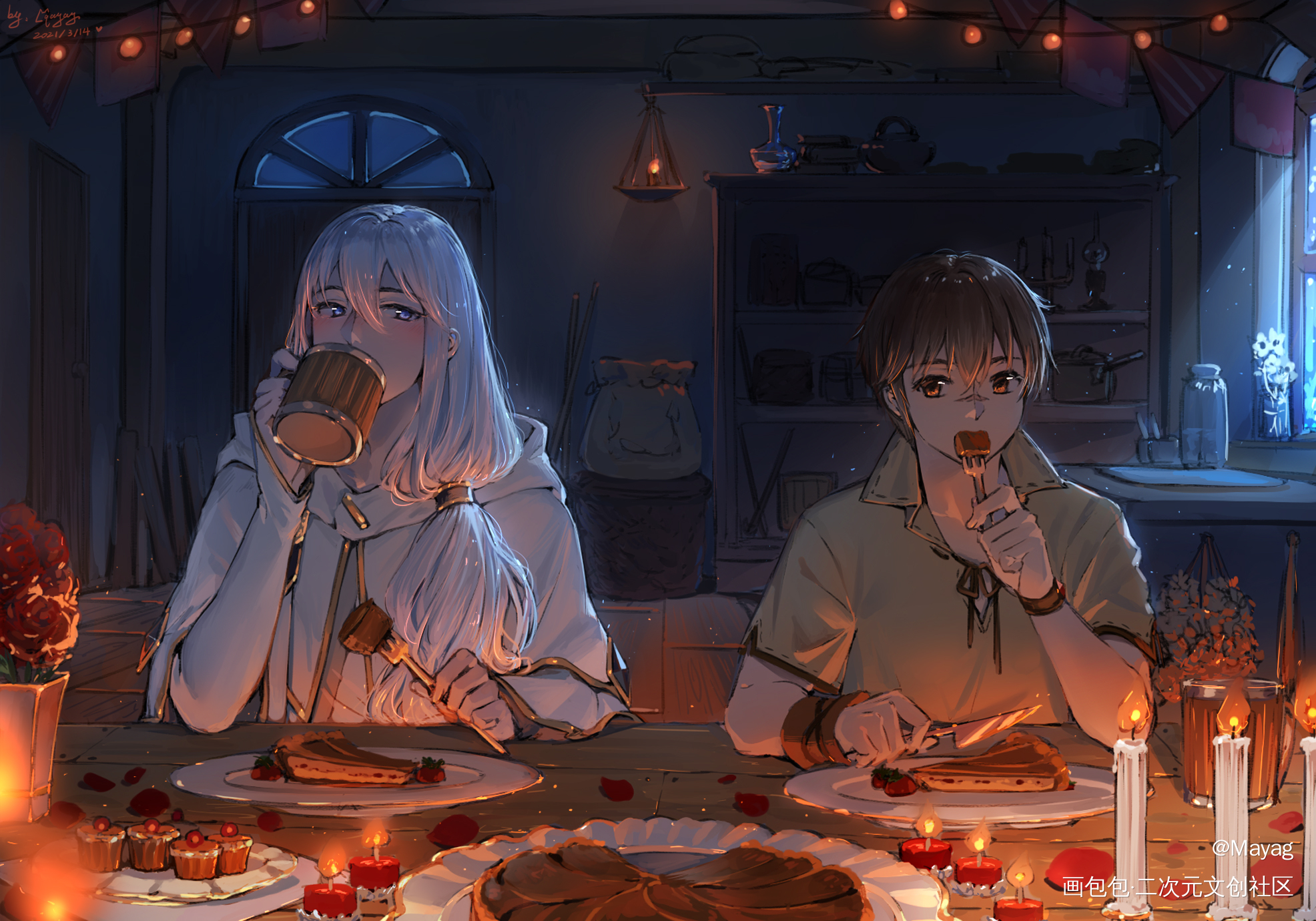 晚餐_无铭传说艾兰罗德罗德艾兰格文日系插画原创oc绘画作品