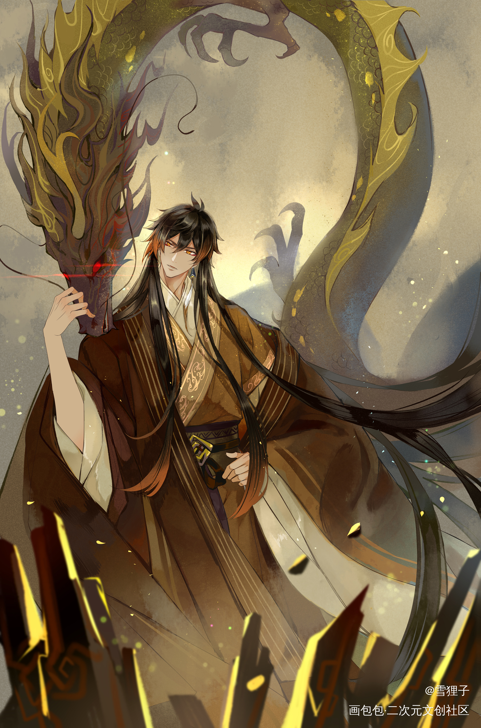 岩王帝君_原神钟离古风平涂日系插画同人绘画作品