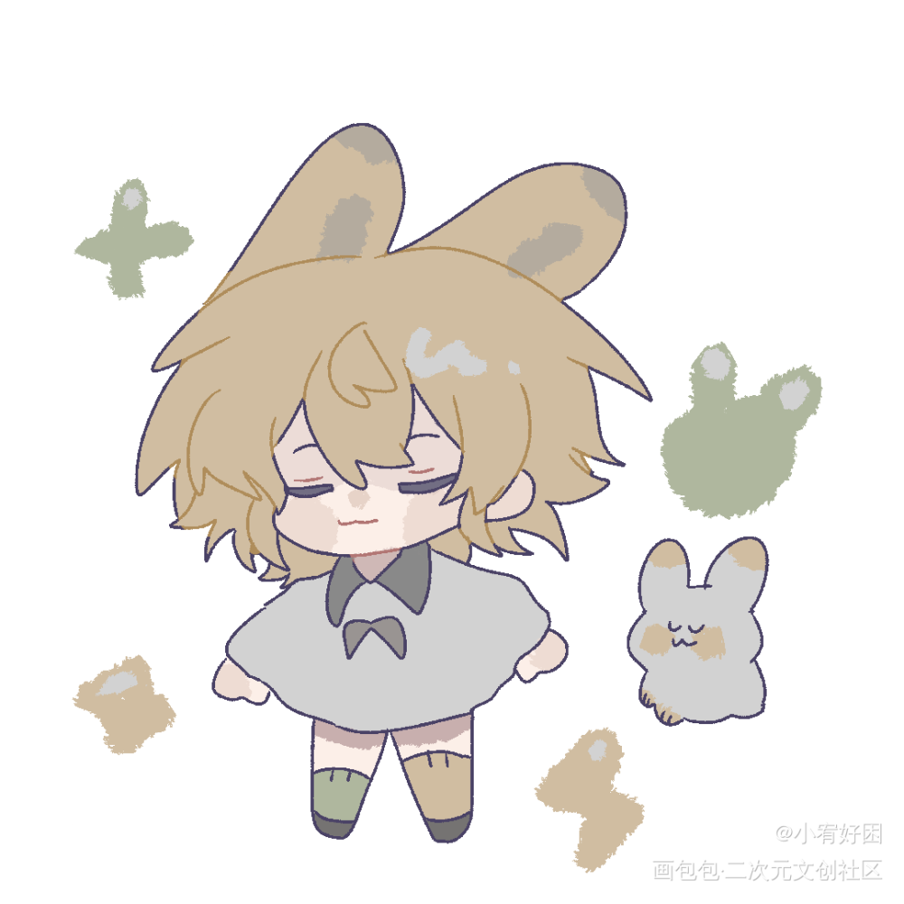 小情侣贴贴_平涂日系原创oc绘画作品
