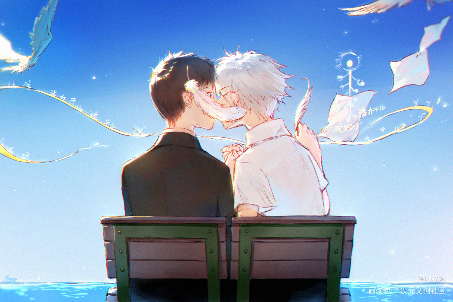 one last kiss_EVA真嗣渚薰日系同人薰嗣绘画作品