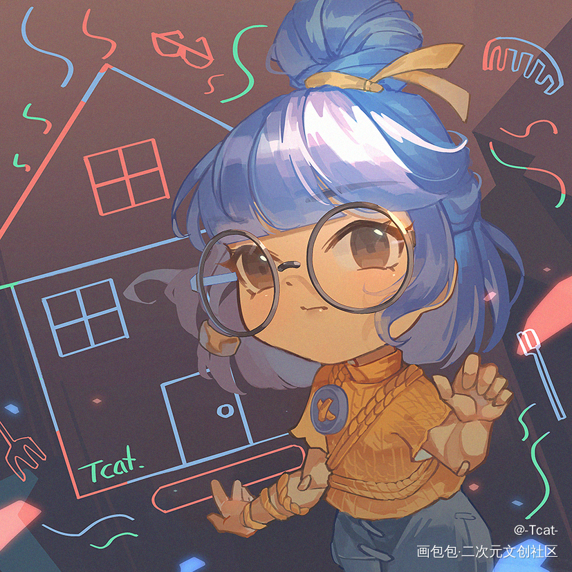双人成行情侣头像_厚涂日系Q版科迪和小梅双人成行情侣头像绘画作品