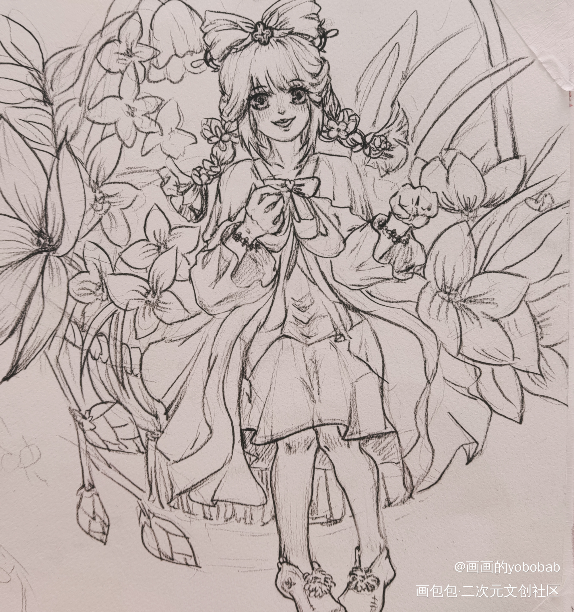 菜菜子～_王者荣耀蔡文姬线稿手绘立绘Q版原创绘画作品